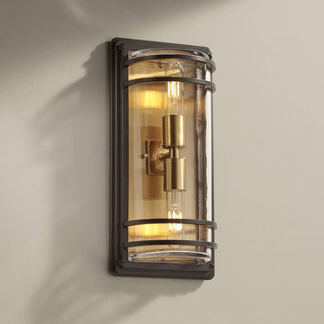 Modern Industrial Wall Light Sconce Bronze Brass Hardwired 7 1/2" 2-Light Fixture Clear Glass for Bedroom Bathroom Vanity Reading Living Room Hallway House Home DŽcor