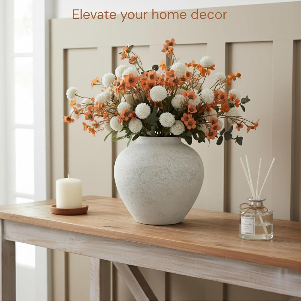 White Rustic Large Round Vase