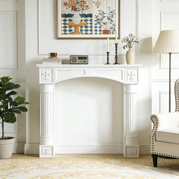 Modern White Freestanding Surround - Waterproof, Anti-Tipping Premium MDF Mantel with Leg for Electric Fireplace