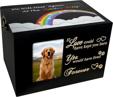 Solid Wood Large Dog Urn for Ashes, Pet Memorial Rainbow Bridge Urn
