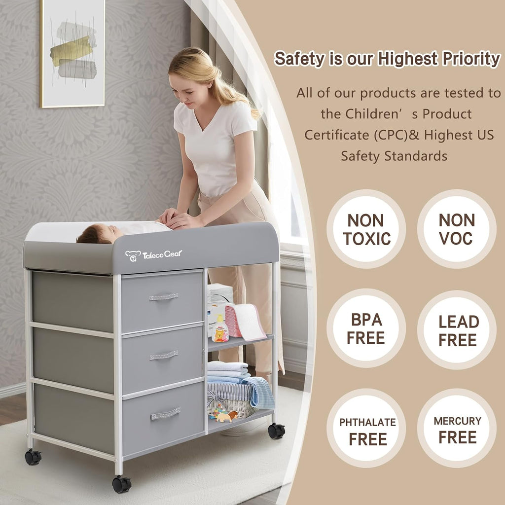 Baby Changing Table, Portable Changing Table, Diaper Changing Station with Waterproof Pad, Changing Table Dresser