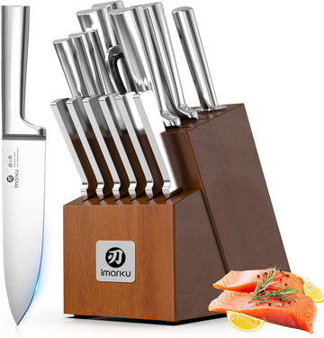 15-Piece Knife Block Set Built-in Sharpener, Japanese High Carbon Stainless Steel Kitchen Knife Set, Dishwasher Safe