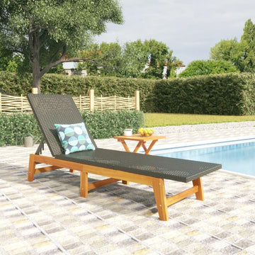Outdoor Sun Lounger with Side Table, PE Rattan Reclining Chair for Garden Patio Poolside, Adjustable Backrest with