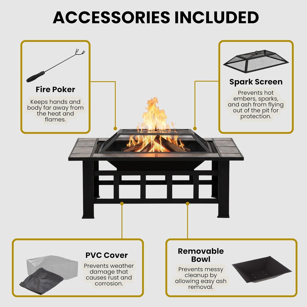Fire Pit Set, Wood Burning Pit -Includes Screen, Cover and Log Poker