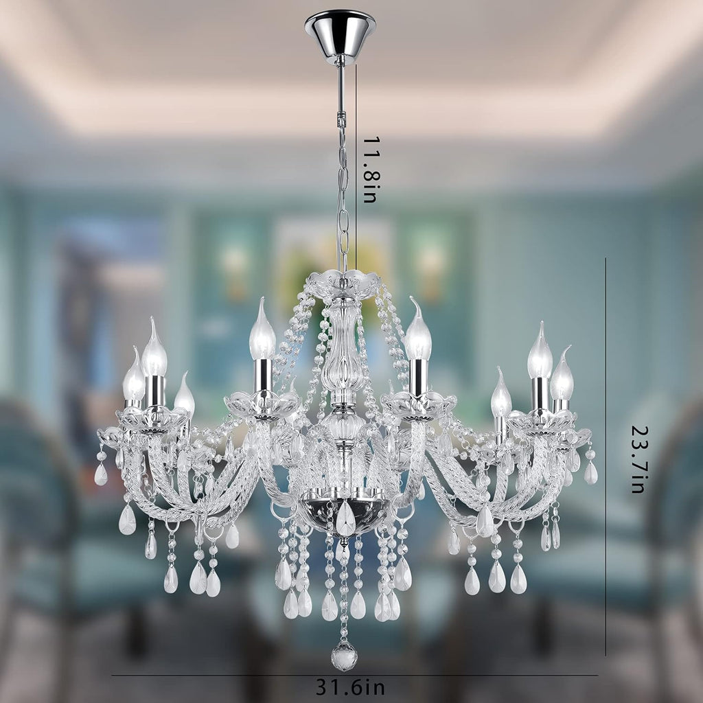 Crystal Candle Chandeliers Lighting Modern 10 Lights Pendant Ceiling Fixture Lamp for Dining Living Room Bedroom Hallway Entry Elegant Decoration (10 bulbs)