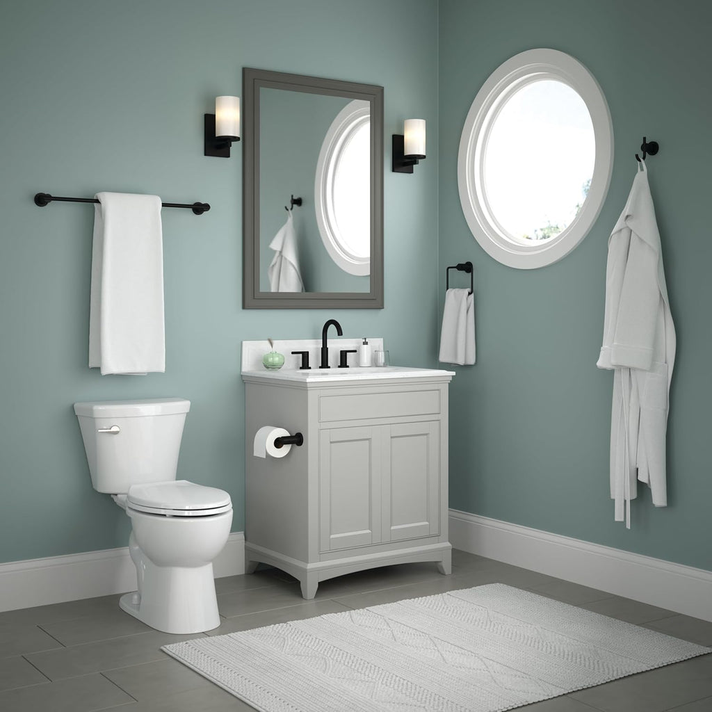 4-Piece Matte Black Bathroom Set Towel Rack, Ring, Toilet Paper Holder, Hook | Nicoli Bath Accessories