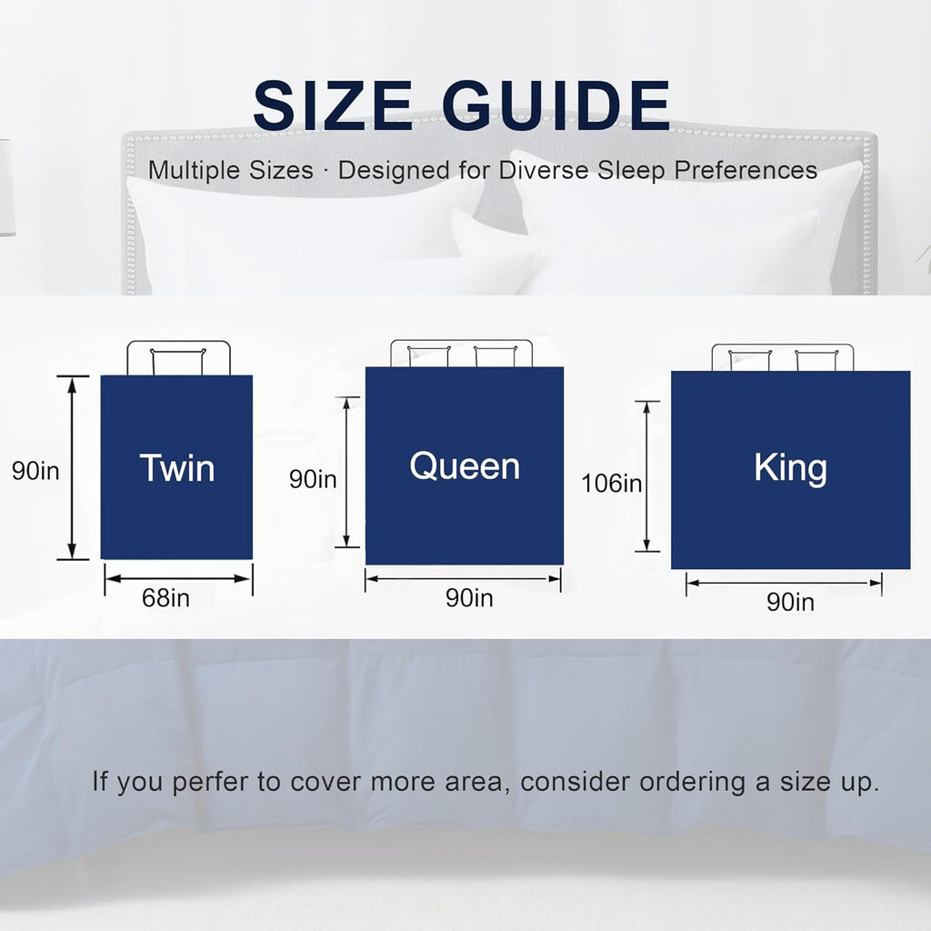 Luxury Goose Feather Down Fiber Comforter Queen, 300TC Blue Cotton Blended Duvet Insert