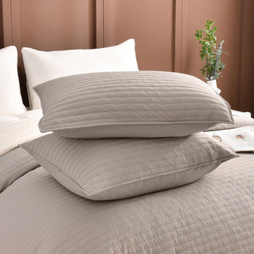 Cotton Quilted Pillow Shams Standard Size, 20" x 26" Linen Feel Pillow Covers Set of 2 for Bed, Soft & Cozy