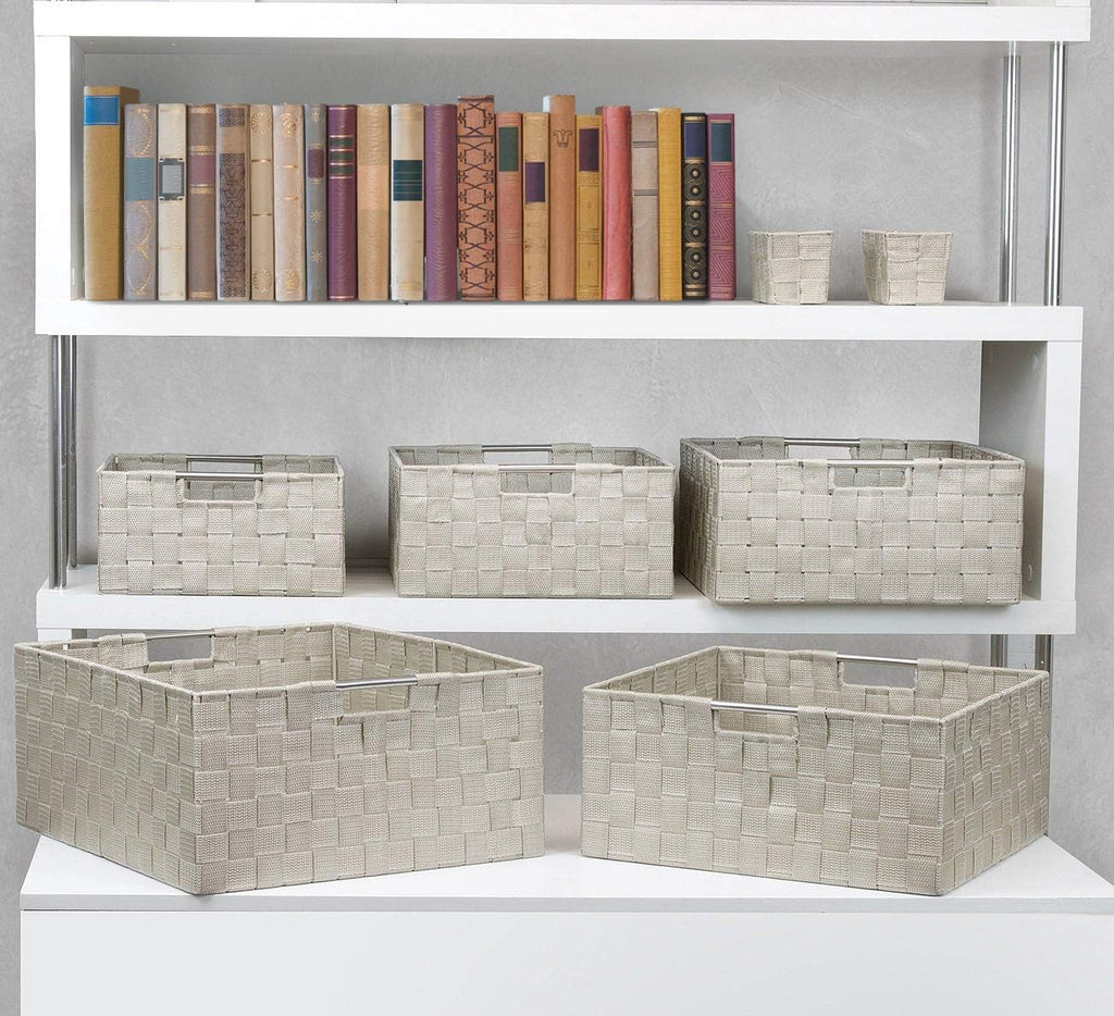Storage Baskets for Organizing (Set of 7), Mesh Hand-Woven Design, Linen Closet Organizers and Storage, Organizer