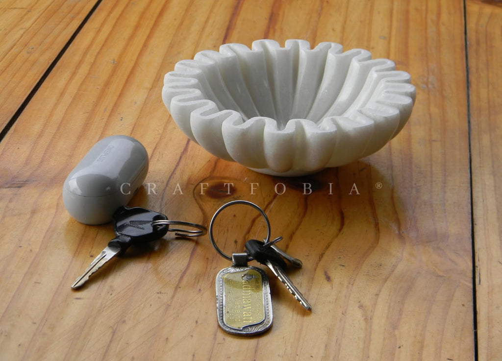HandCrafted Marble Bowl/Antique Scallop Bowls/Fruit Bowl/Vintage Ring Dish/Decorative Ruffle Flower gift/HouseWarming