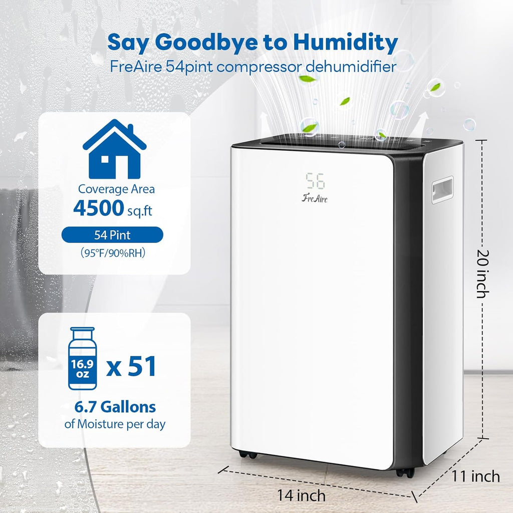 54Pint Dehumidifier for 4500Sq.Ft, Compressor Dehumidifiers for Home