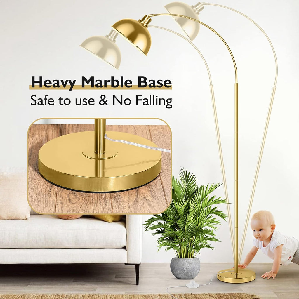 Arc Floor Lamps, Modern Tall Standing Lamp Remote Control,Stepless Dimmable Gold Floor Lamp with Hanging Dome Shade