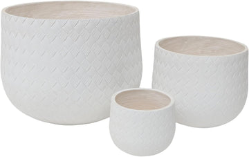 Outdoor Planter Set of 3, Surface Woven Texture Cement Planter with Drainage, Magnesium Composite Frost Resistant