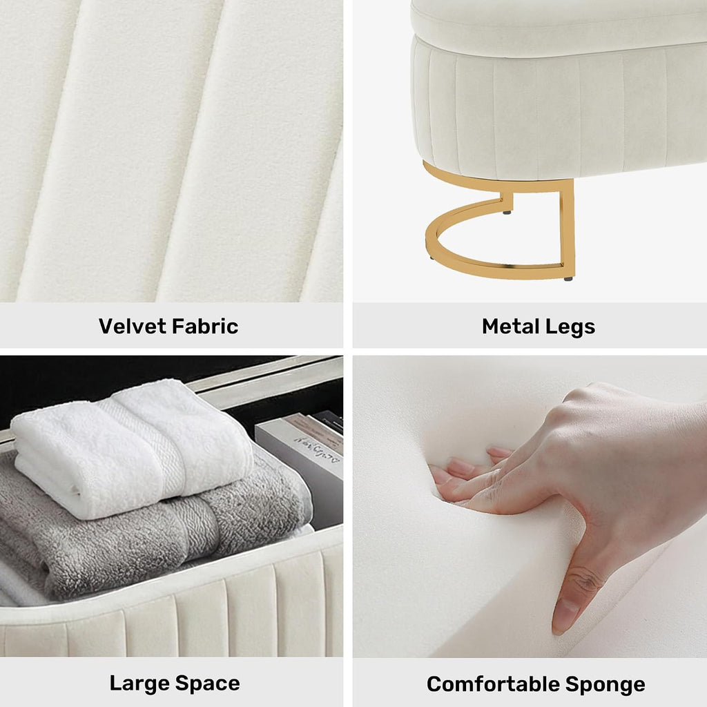 65" Velvet Storage Ottoman Bench End of Bed Entryway Beige