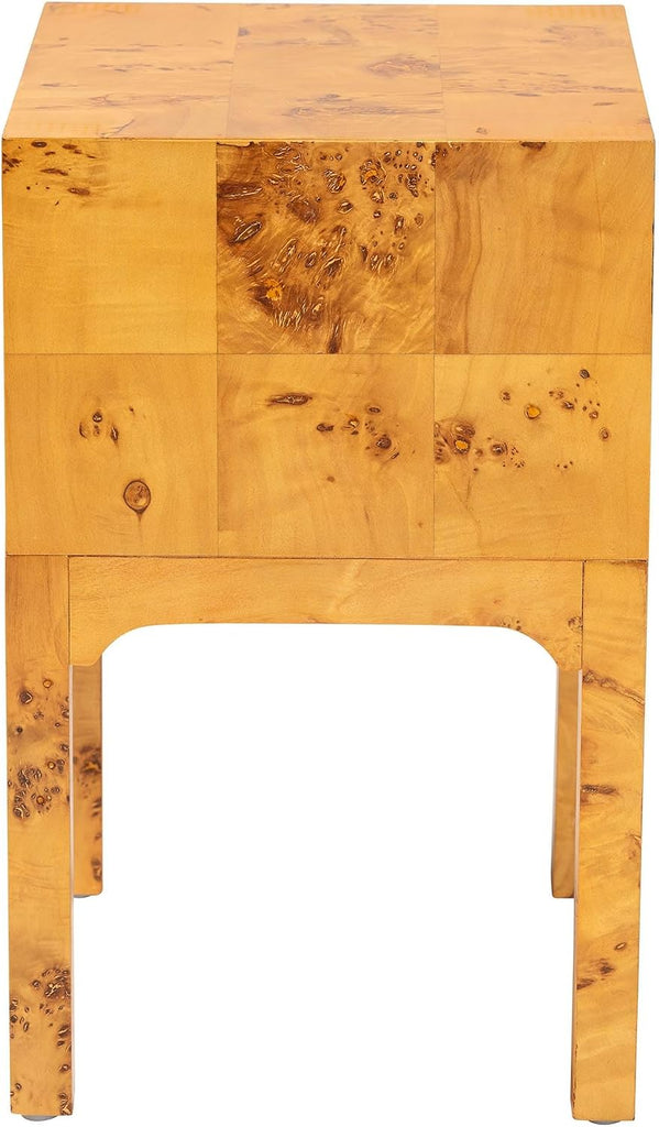 Kayla Modern and Contemporary Real Mappa Burl Wood 2-Drawer Nightstand