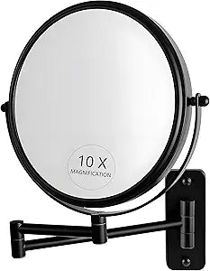 8" Wall Mounted Makeup Mirror, 1X/10X Magnifying Mirror with 360° Extendable Arm, Double Sided Bathroom Vanity Mirror