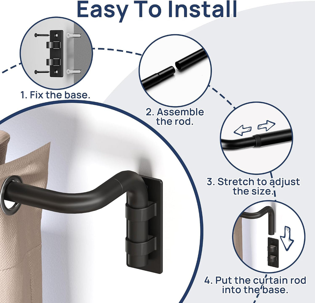 66-120" Wrap Around Curtain Rod, Quick Curtain Change, Black