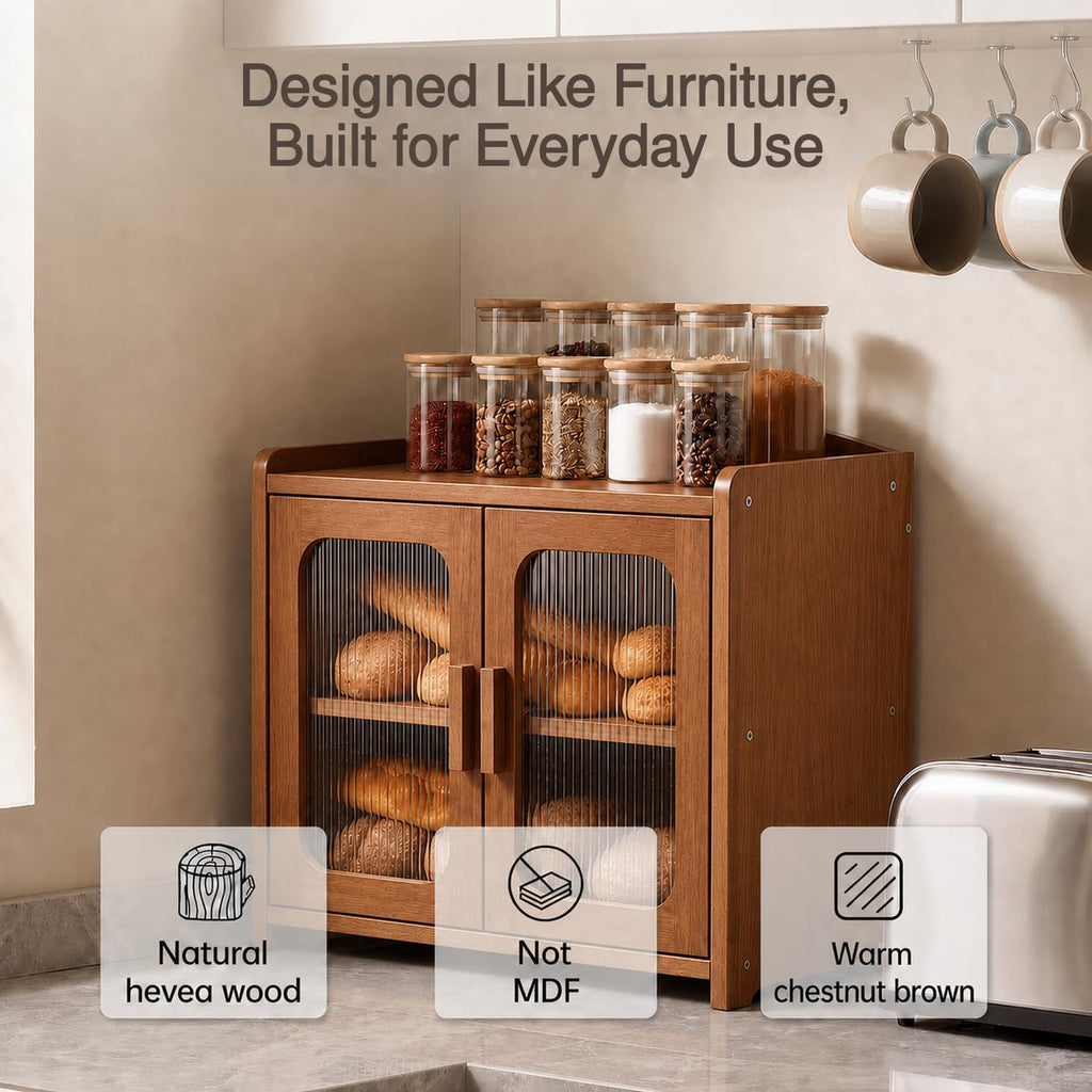 Bread Box - Solid Wood, Kitchen Countertop Storage Cabinet