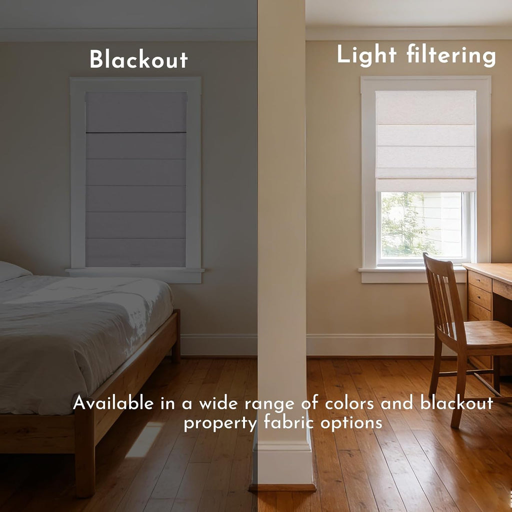 No Tools No Drill Cordless Roman Shades for Indoor Windows, Linen Fabric Light Filtering Roman Blinds, Privacy Window