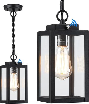 11'' Dusk to Dawn Outdoor Pendant Light, Modern Outside Chandelier Outdoor Hanging Lantern Light