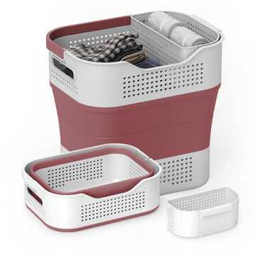 Collapsible Plastic Laundry Basket Hamper with Handles, 35L Portable Rubber Clothes Basket, Pop Up Storage