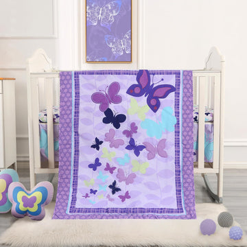 Butterfly Mini Crib Bedding Set, 3 Piece Baby Bedding Set Butterfly, Mini Crib Nursery Bed Set, Breathable and Soft