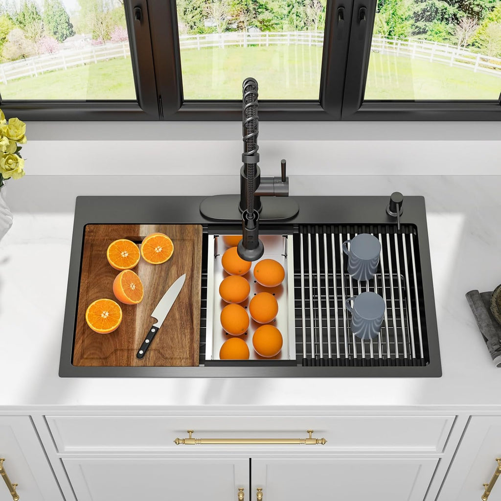 33 Black Drop In Kitchen Sink Workstation 33x19 Black Kitchen Sink
