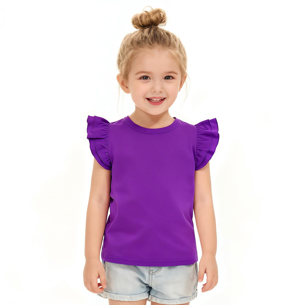 Toddler Baby Little Girls Solid Color Plain baisic Blouse Ruffle Short Sleeve T-Shirt Kids Cotton Top Undershirt