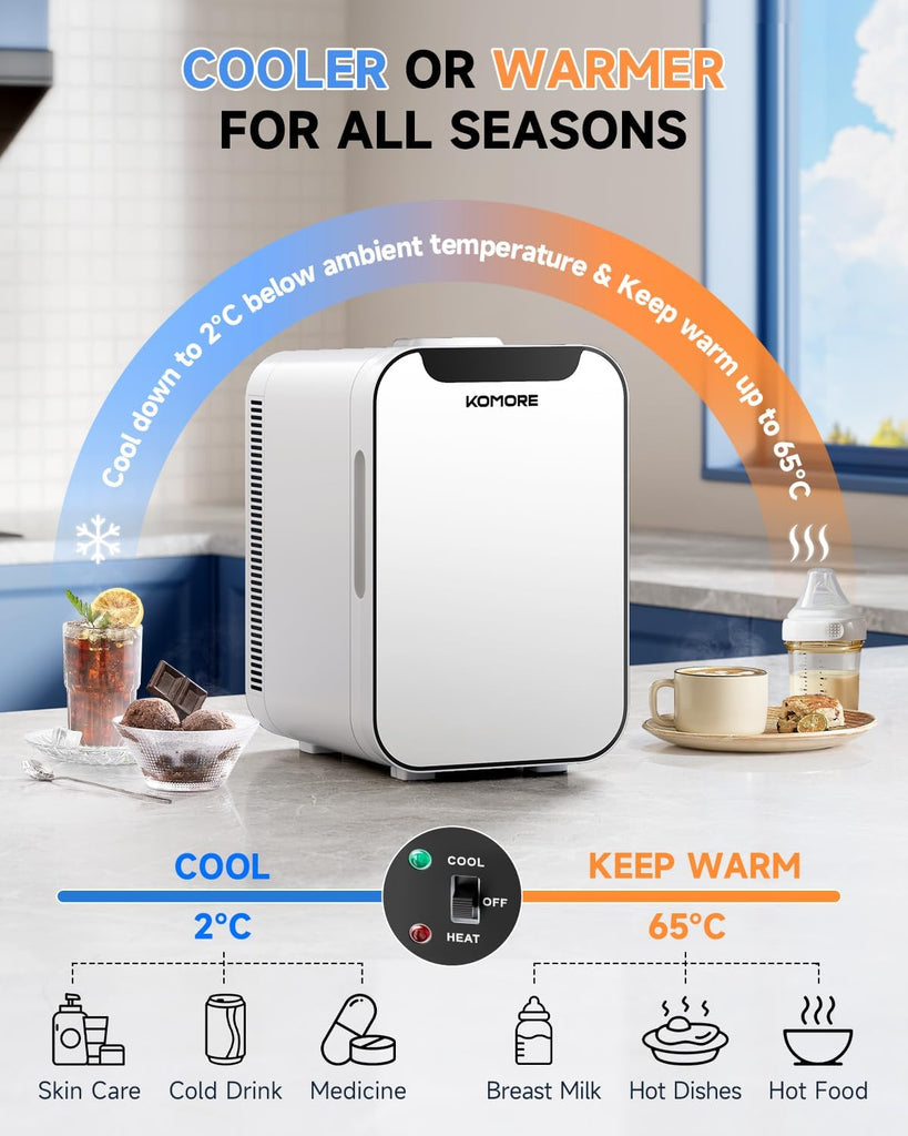 Small Mini Fridge, 18L Portable Tiny Fridge for Skincare, 120V/12V Makeup Refrigerator Mini, Thermoelectric Cooler &