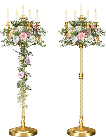 2 Pcs Floor Candelabra 50 Inch Gold Candelabra Centerpiece 5 Arms Floor Standing Candelabra Gold Candlestick Holder
