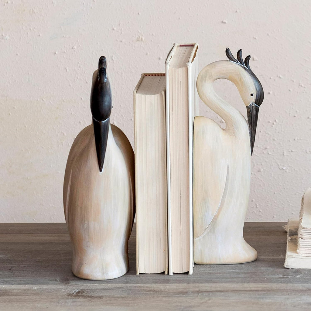 Resin Heron Bookends, Cream