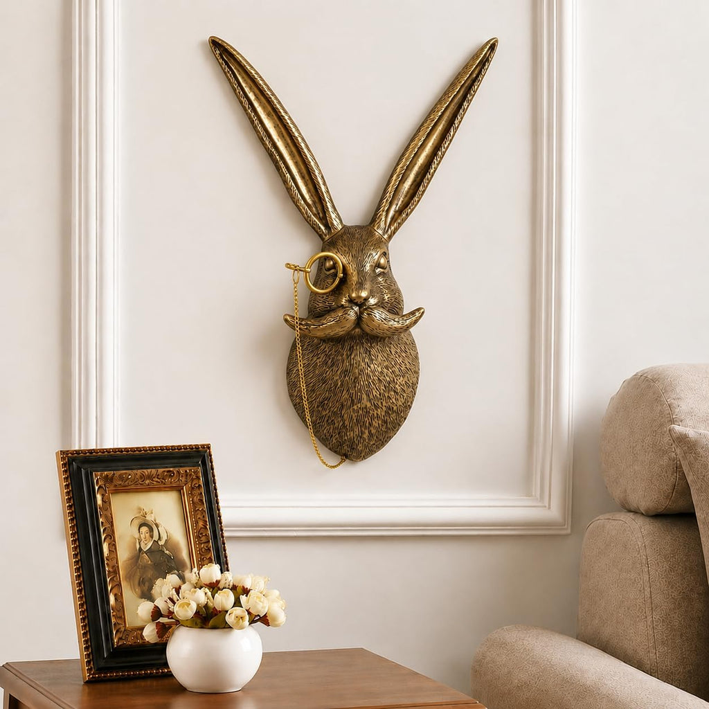 Gold Animal Head Wall Decor Wall Sculpture Home Decor Statue Office Bedroom Modern Decor for Men Women Rabbit