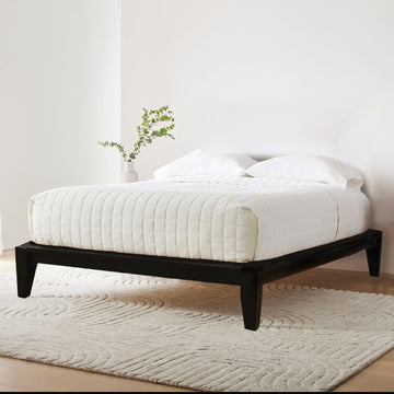 Yume Modern Solid Wood Platform Bed with Japanese Joinery, Black Finish, King