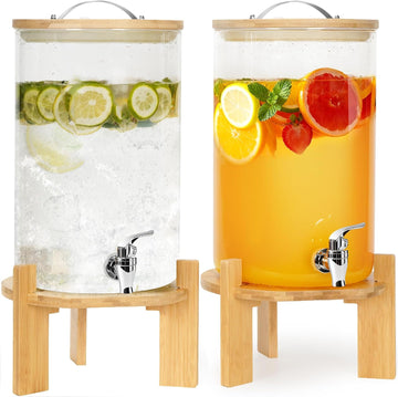 Double 2.1 Gallon Drink Dispensers for Parties with Stand - Set of 2