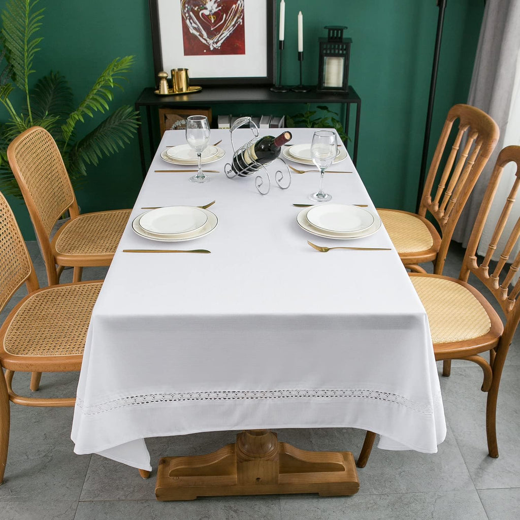 Heavy Duty Fabric Tablecloth with White Lace-Waterproof/Wrinkle Free/Stain Resistant/Oil Proof-for D