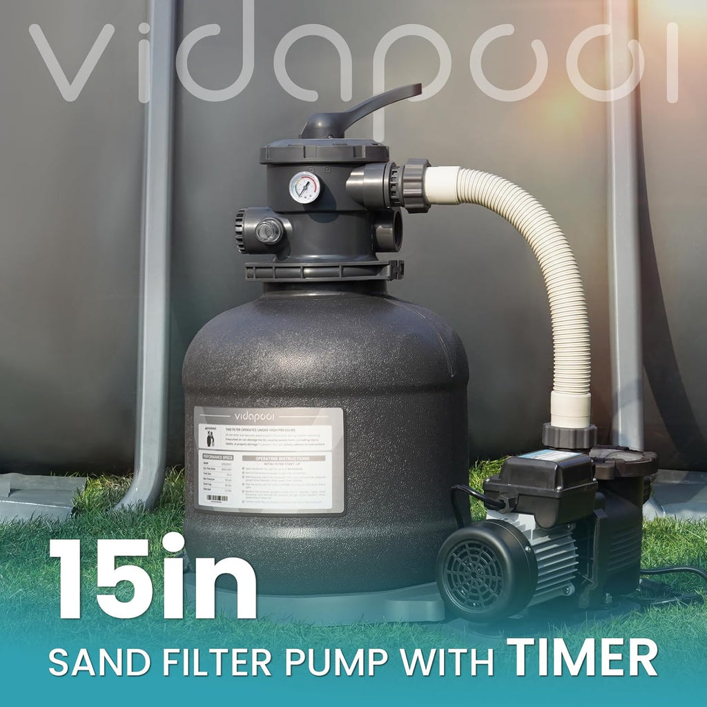 15" Sand Filter Pump for Above Ground Pool with Timer | 3/4HP 3800GPH Pool Pumps Above Ground for Pools Up to 15,000