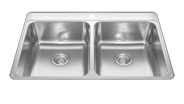 Creemore 33-in LR x 22-in FB x 8-in DP Drop In Double Bowl 1-Hole Stainless Steel Kitchen Sink