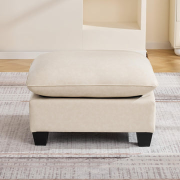 31.5" Faux Leather Large Square Ottoman, Oversized Upholstered Footrest, Beige