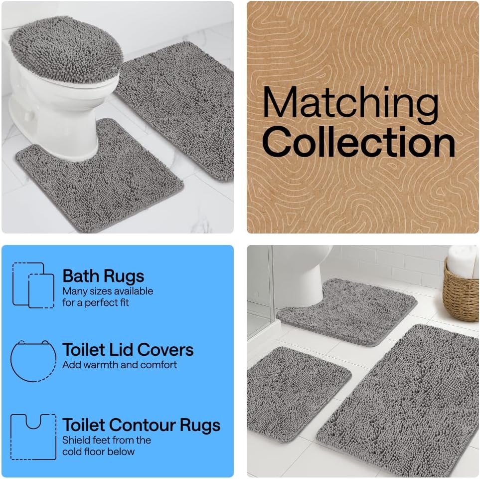 Bath Rug Mat 36x24, Thick Soft Absorbent Chenille, Quick Dry Microfiber Mats, Rubber Backing Washable Shower Floor