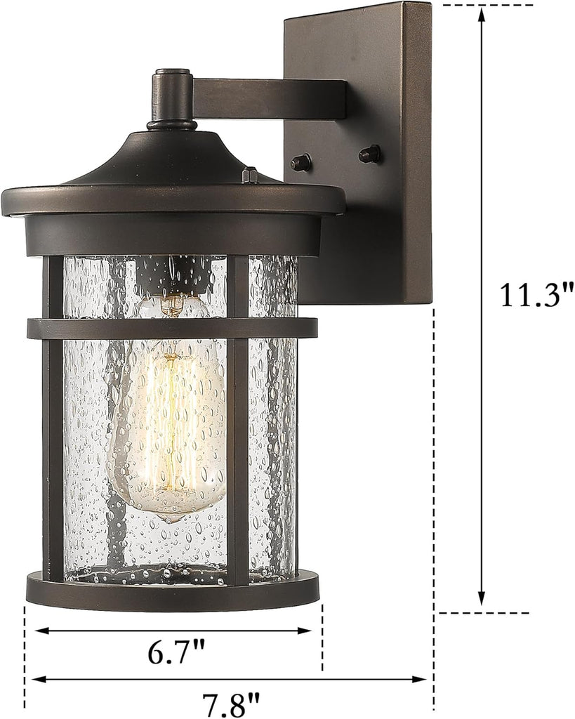 Outdoor Wall Light, Exterior Porch Mount Light Fixture, Outdoor Wall Sconce, Front Door Lantern Lamp with Seeded Glass Shade(Oil Rubbed Bronze, 11.3" Height)