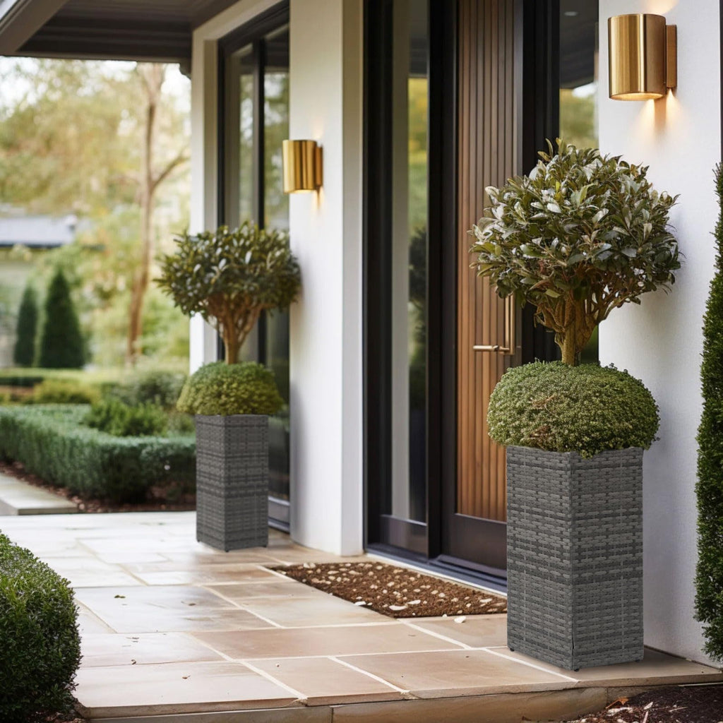 2 Pack Tall Planters for Outdoor Rattan Square Box 12x12x24inch