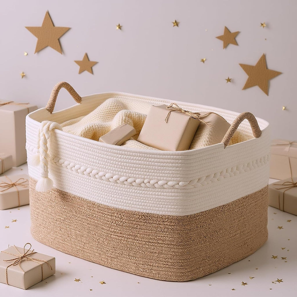 Extra large laundry basket woven from natural cotton rope with handles storage blankets for living rome big