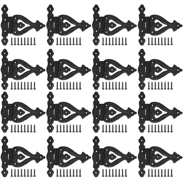 16 Pack Antique Cast Iron Vintage Heavy Duty T Hinges 5.3'' Black