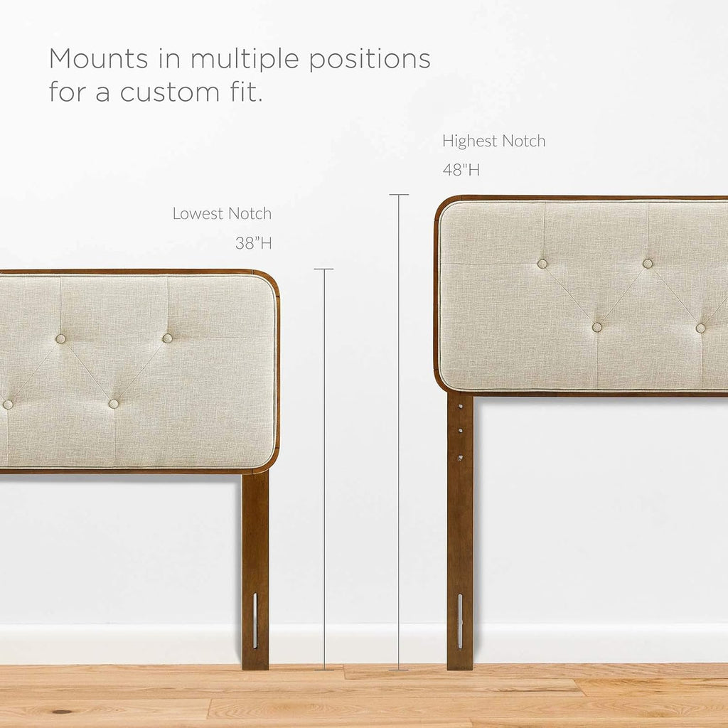 Tufted King Fabric and Wood Headboard, Walnut Beige