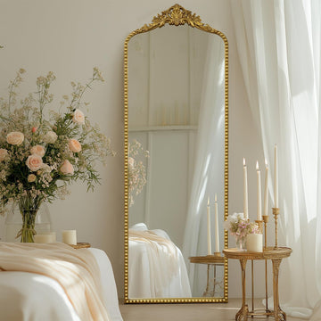 Vintage Baroque Full Length Floor Mirror 22"X65", Victorian Antique Mirror with Brush Gold Ornate Metal Frame for
