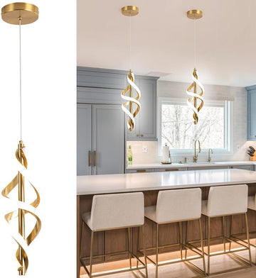 Gold Led Pendant Light,4000K Modern LED Pendant Lights Kitchen Island,Adjustable Height Pendant Lighting Over Island