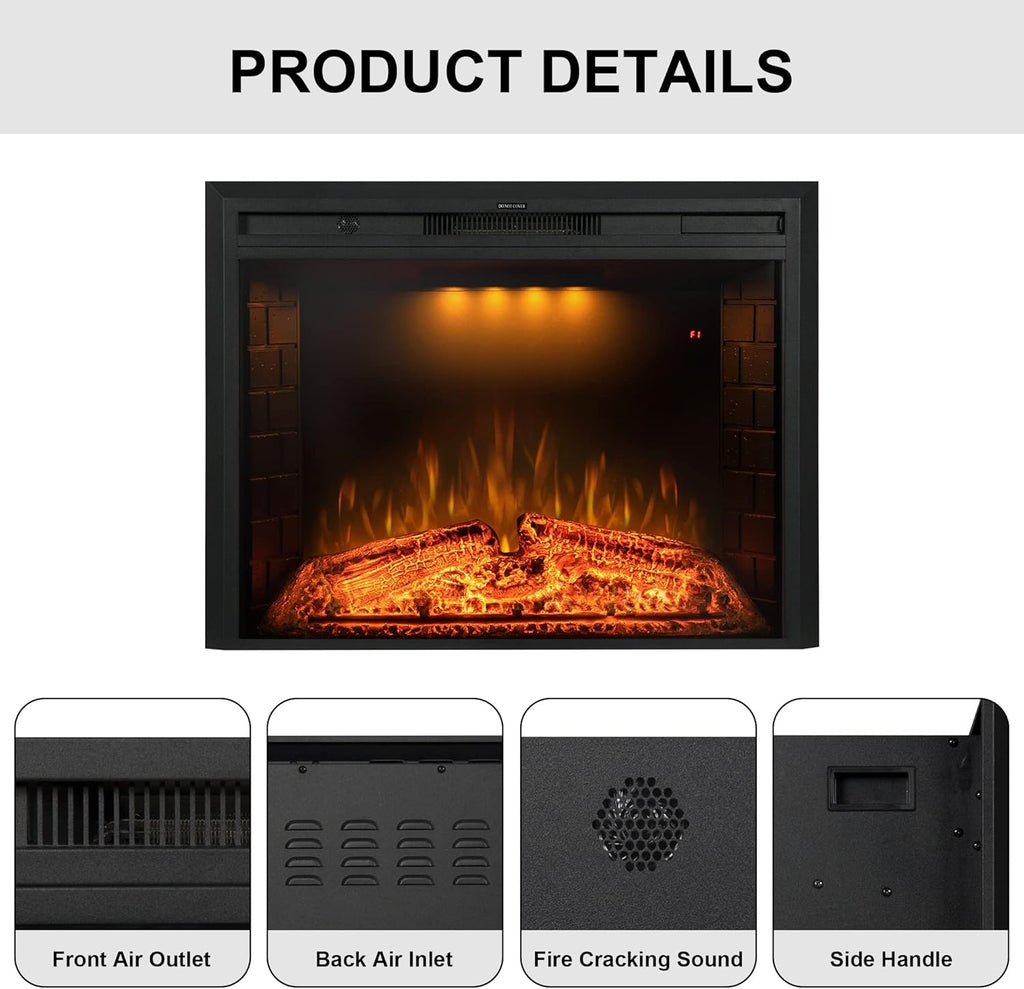 36'' Electric Fireplace Inserts, Recessed & Built in Wall Electric Fireplace Heater with Fire Crackling Sound