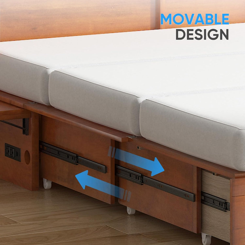 Murphy Bed with Mattress Included, Queen Murphy Bed Cabinet with Storage Drawer and Bedside Panel, Built-in Charging