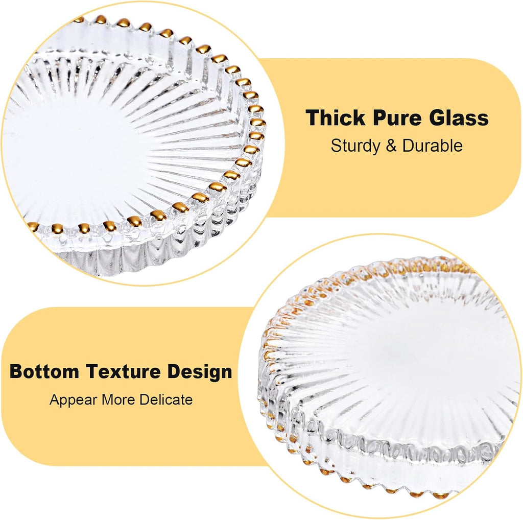 Modern Clear Coaster Glass Coasters for Drinks,Clear with Gold Rim - Set of 8
