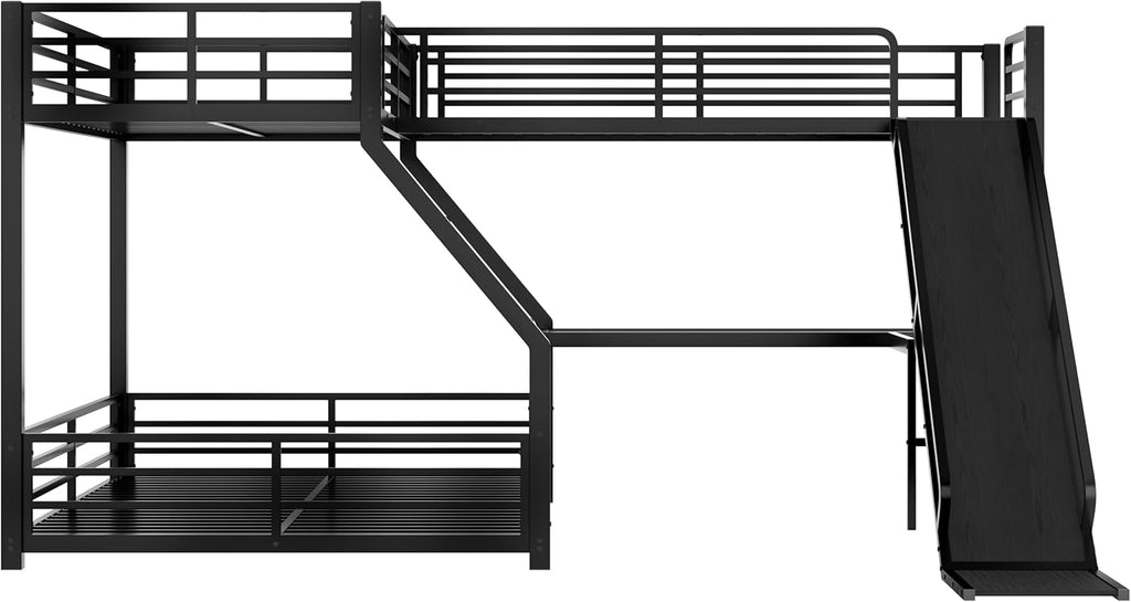 Triple Bunk Beds, L-Shape Twin XL Over Queen Bunk Bed Attached a Loft Bed with Desk